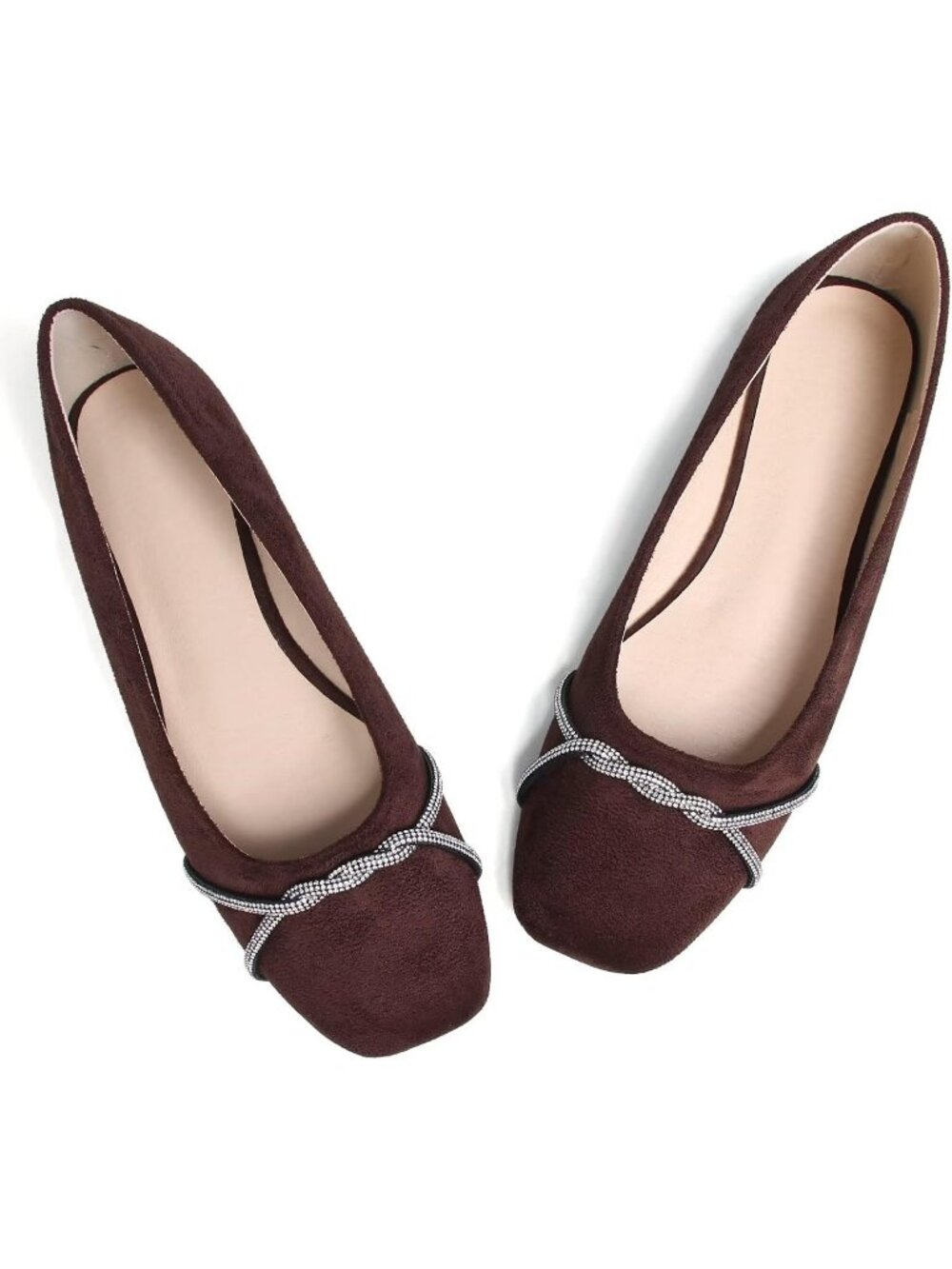 Women's P Late Brown Chain Ballet Flats Fashion Pointed Toe Slip On Dress Shoes - Picture 3 of 6